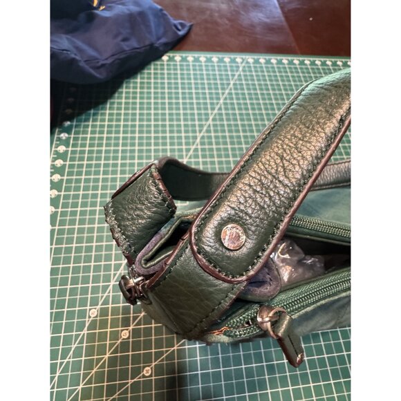 Tignanello Green Suede Genuine Leather Shoulder Bag With Zipper Closure & Patter - Picture 10 of 11